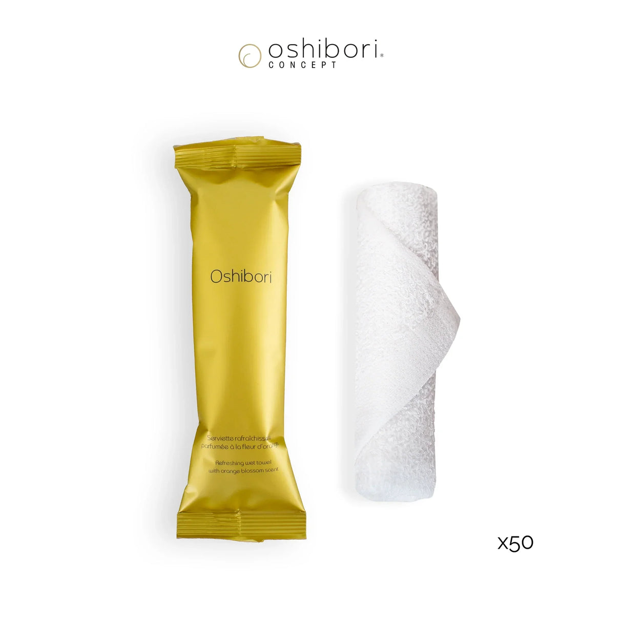 Oshibori towels - 15 grams - Gold Packaging (x50).