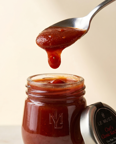 Le Must Deluxe Natural Ketchup, 55 grams, in a hotel breakfast setting